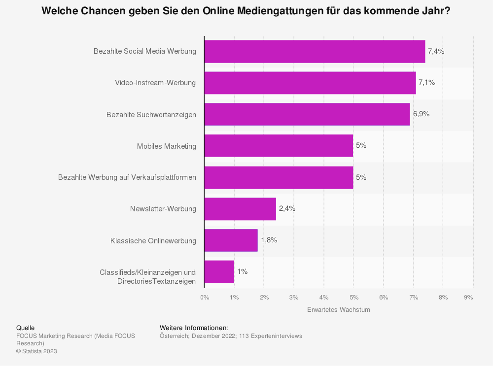 Statistik: Welche Chancen geben Sie den Online Mediengattungen für das kommende Jahr?